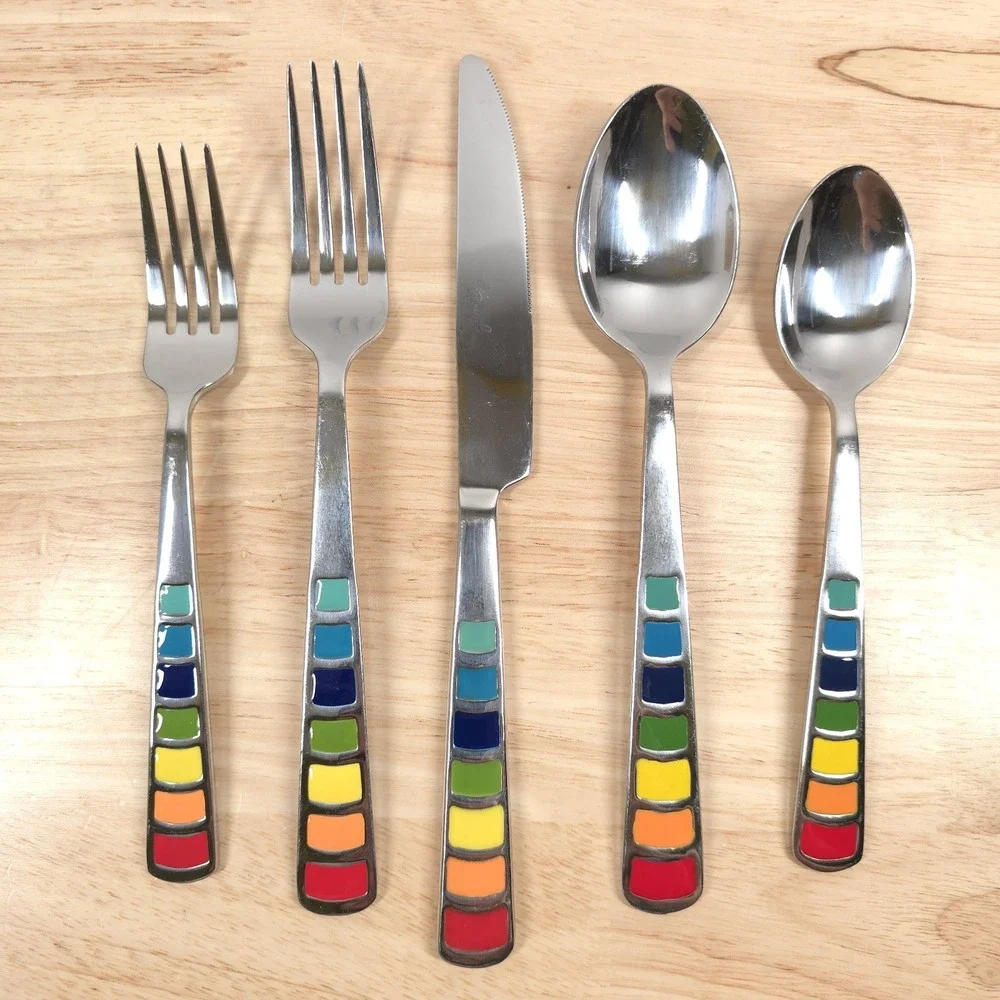FIESTA Fiestaware 5Pc Flatware Set Celebration Masquerade Rainbow Setting